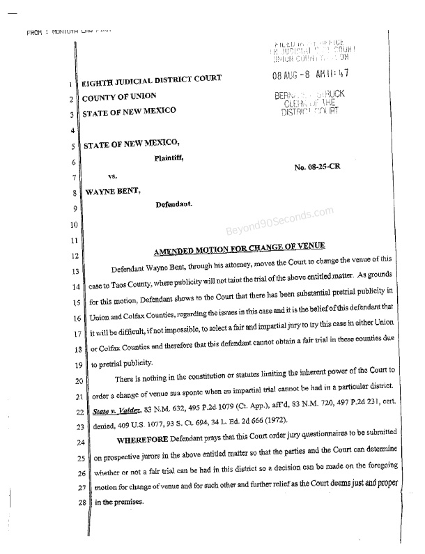 Amended Motion for Change of Venue (page 1)