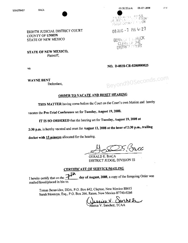 Order to Vacate and Reset Hearing