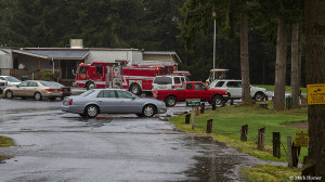 Emergency response vehicles at the Battle Creek golf course on Friday afternoon.