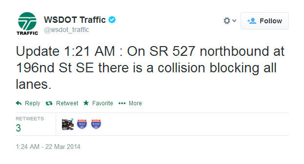 Early morning tweet from WSDOT_traffic.
